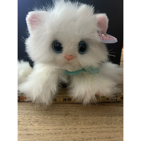 Vtg Tyco DSI Kitty Kitty Kittens Plush Toy 2000 White Blue Bow & Purr With Tag - Picture 2 of 8
